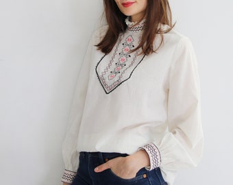 70s Vintage Hungarian Embroidered Blouse