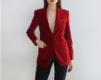 90's Jean Paul Gaultier Crimson Red Velvet Blazer Jacket