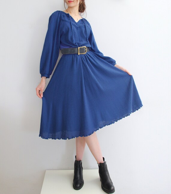 70s Boho Hippie Peasant Gauze Dress with Bishop Sl