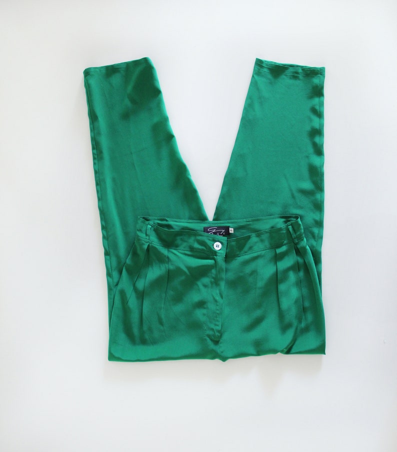 Genny by GIANNI VERSACE 100% Silk Emerald Green Pants image 9