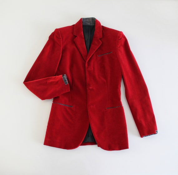 90's Jean Paul Gaultier Crimson Red Velvet Blazer… - image 2