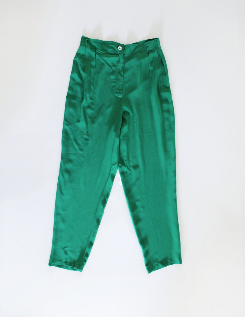 Genny by GIANNI VERSACE 100% Silk Emerald Green Pants image 5