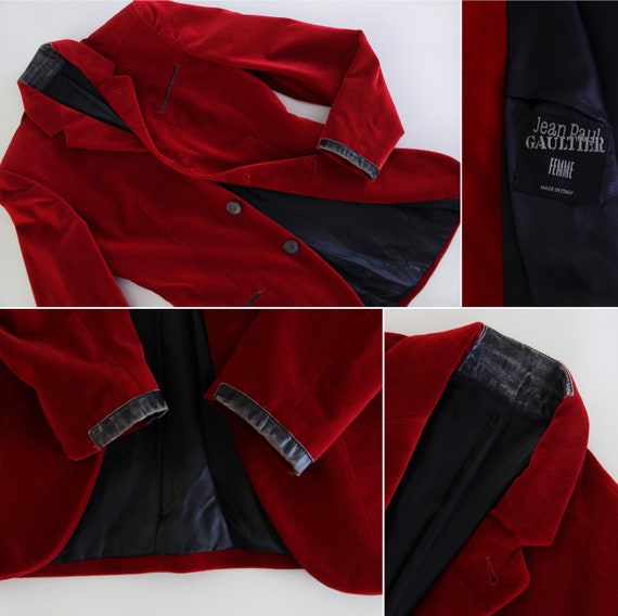 90's Jean Paul Gaultier Crimson Red Velvet Blazer… - image 5