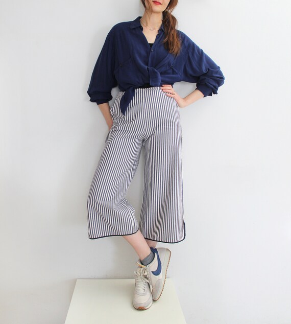 90s Vintage Nautical Striped Capri Pants