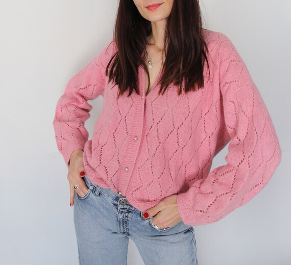 Vintage 80s Pink Candy Floss Hand Knit Sweater