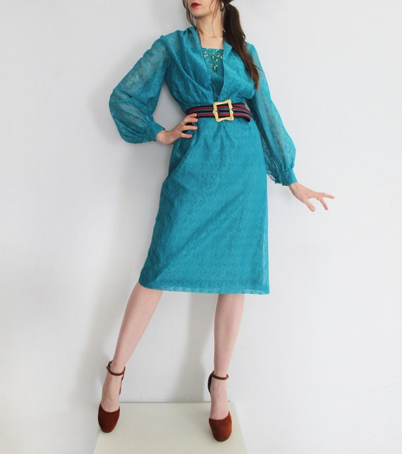 Vintage 50's Teal Lace Evening Dress