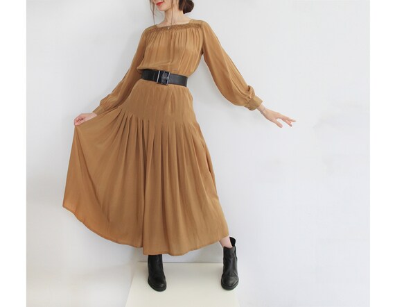 60s Vintage Pure Silk Long Pleated Dress