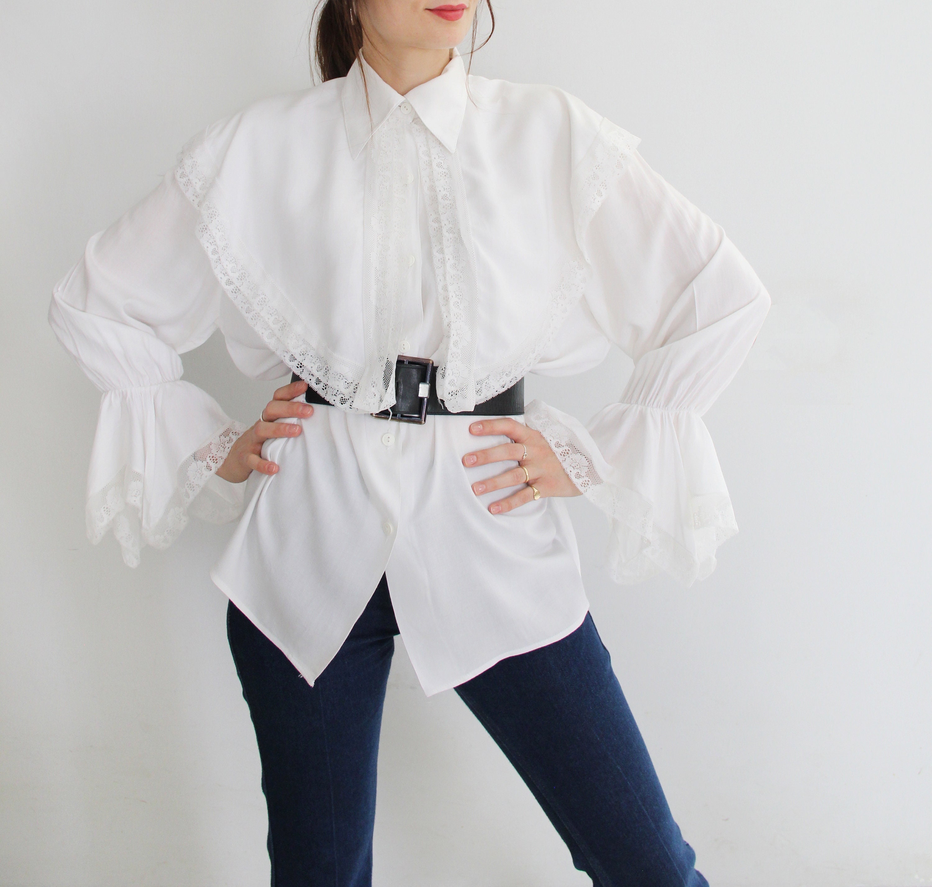 90s Victorian Lace Pirate Blouse 