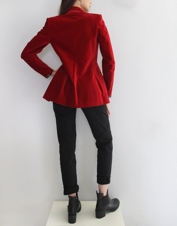 90's Jean Paul Gaultier Crimson Red Velvet Blazer… - image 9