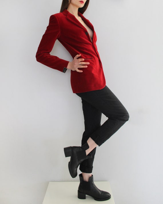 90's Jean Paul Gaultier Crimson Red Velvet Blazer… - image 4