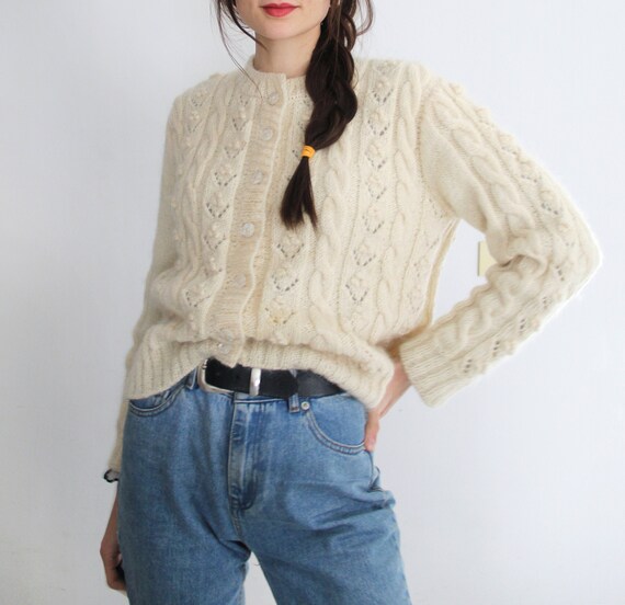 Vintage 60s Nordic Handmade Cable Knit Cardigan