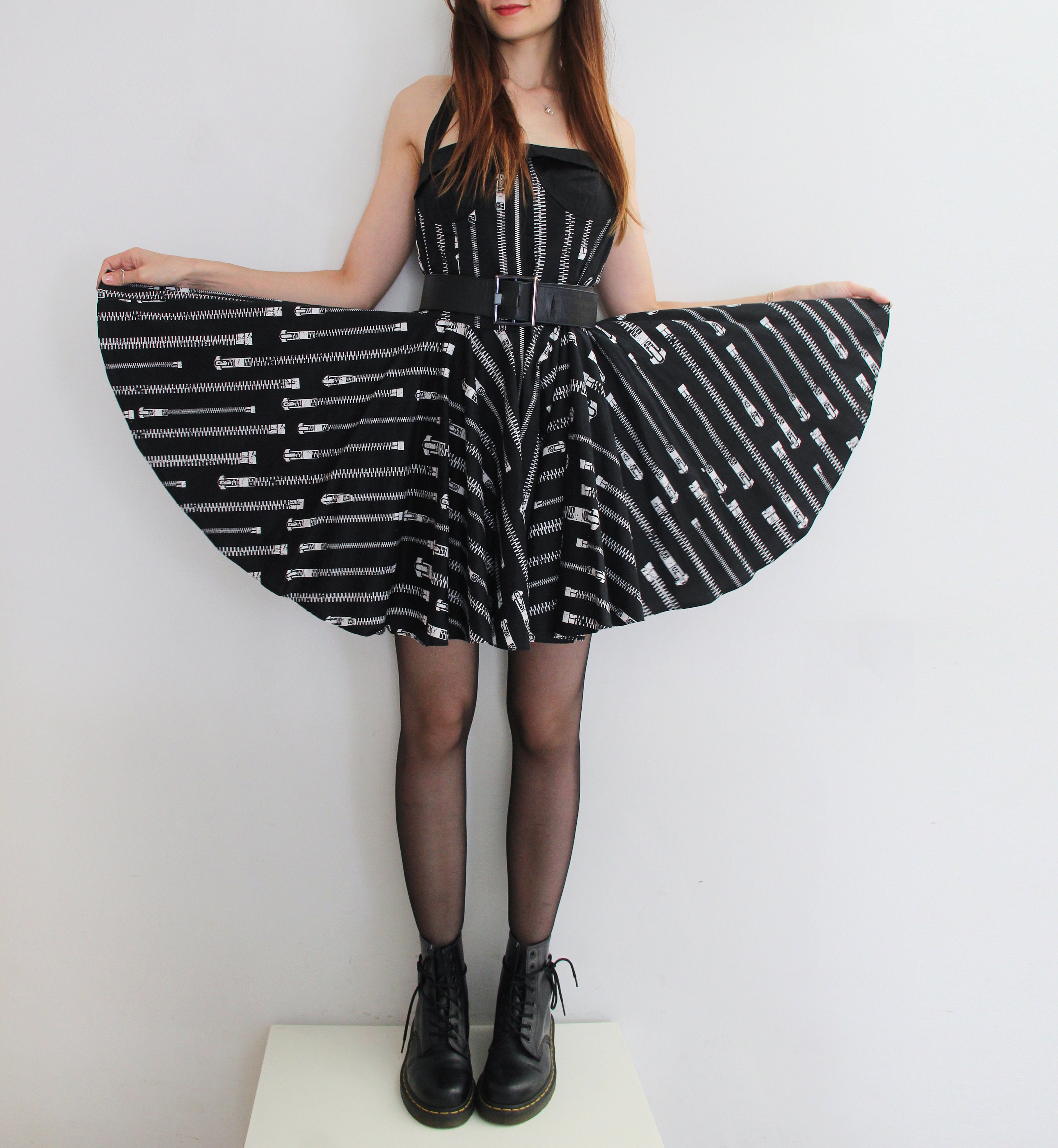 Y2K Full Circle Black Goth Zipper Novelty Print Dress - Etsy