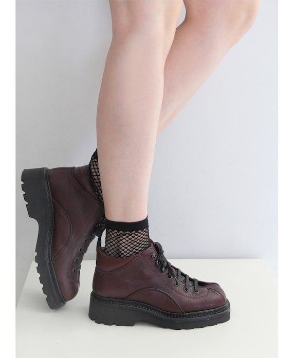 Late 90s Burgundy Chunky Lace-Up Boots