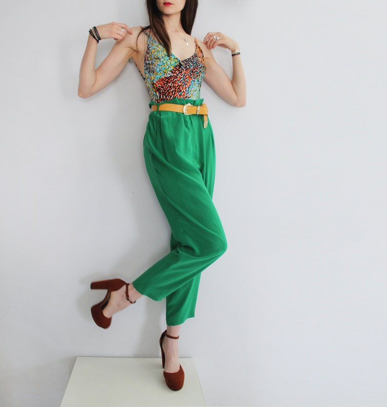 Genny by GIANNI VERSACE 100% Silk Emerald Green Pants image 1
