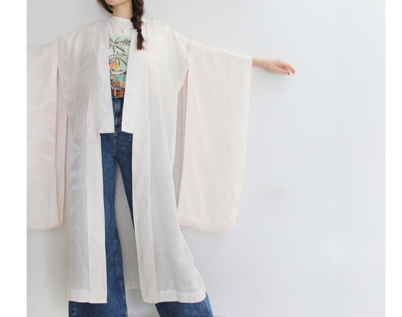 Vintage Pale Pink Cranes Kimono Handmade