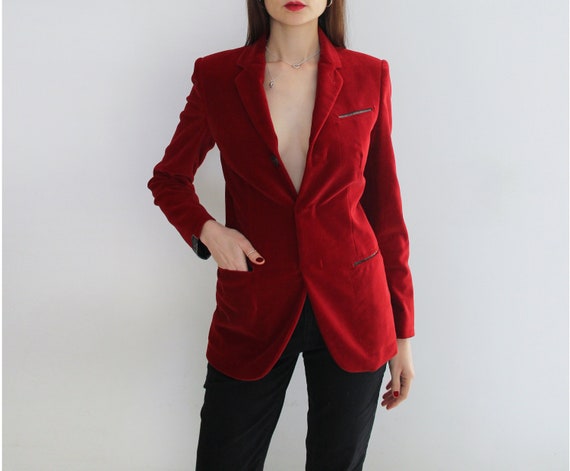 90's Jean Paul Gaultier Crimson Red Velvet Blazer… - image 1