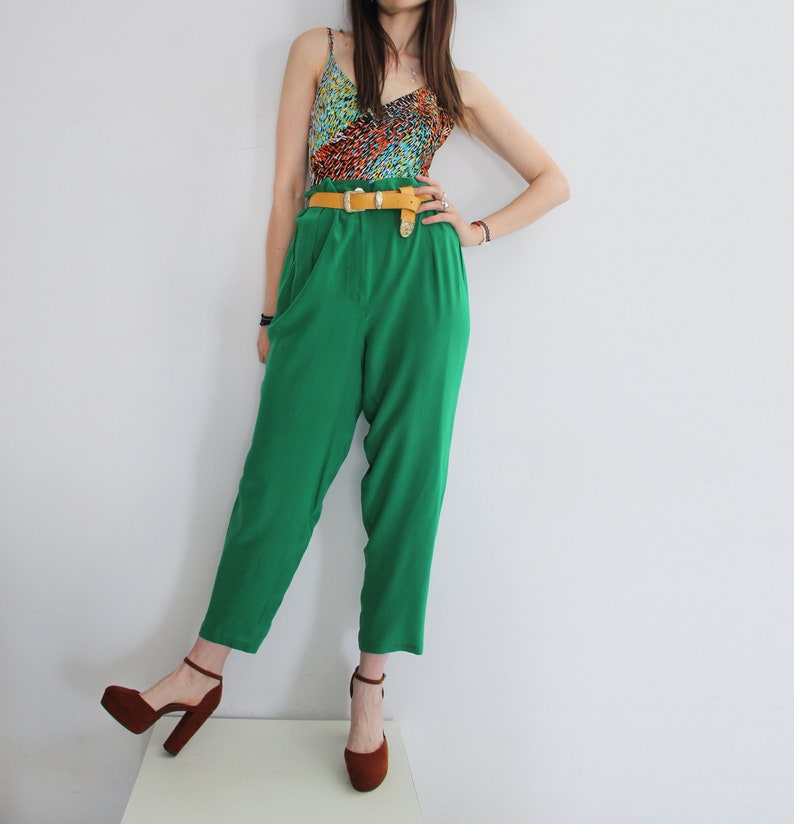 Genny by GIANNI VERSACE 100% Silk Emerald Green Pants image 3