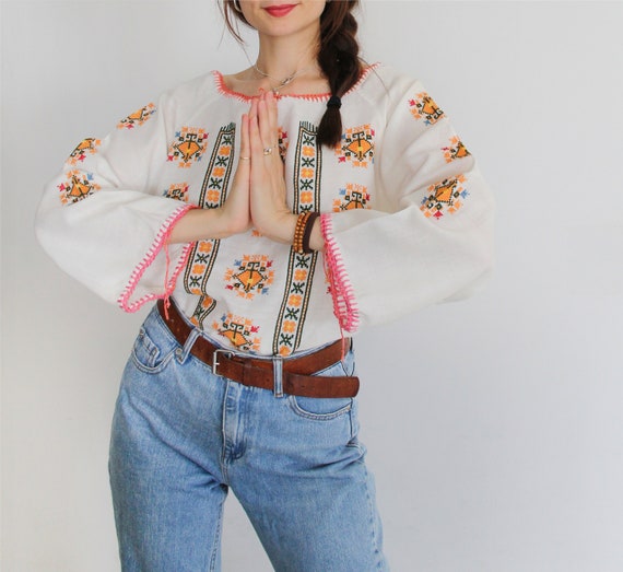 Vintage East Europe Folk Embroidered Peasant Shirt
