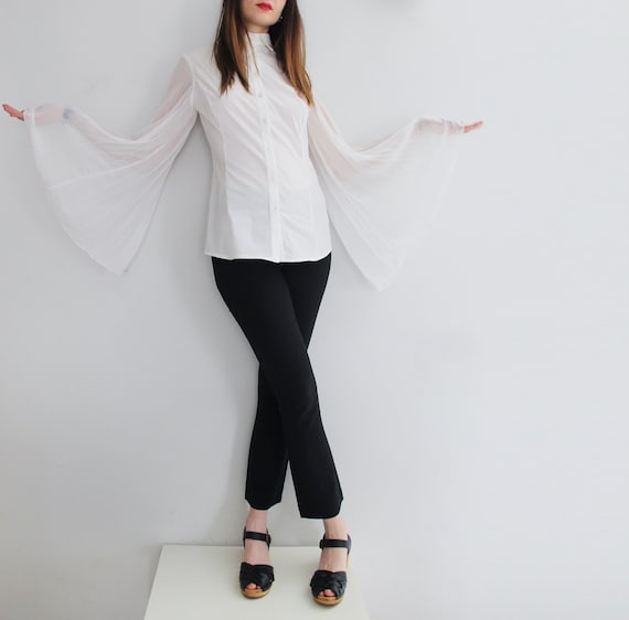 Y2K Angelic White Bell Sleeves Blouse Made in Ital