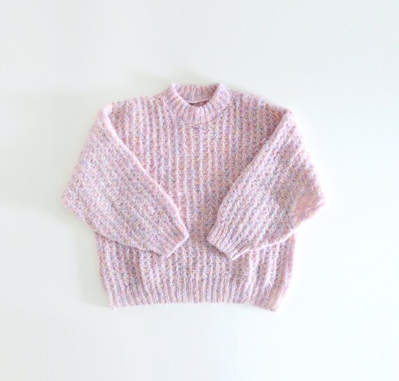 80s Fluffy Baby Pink Hand Knitted Sweater Balloon