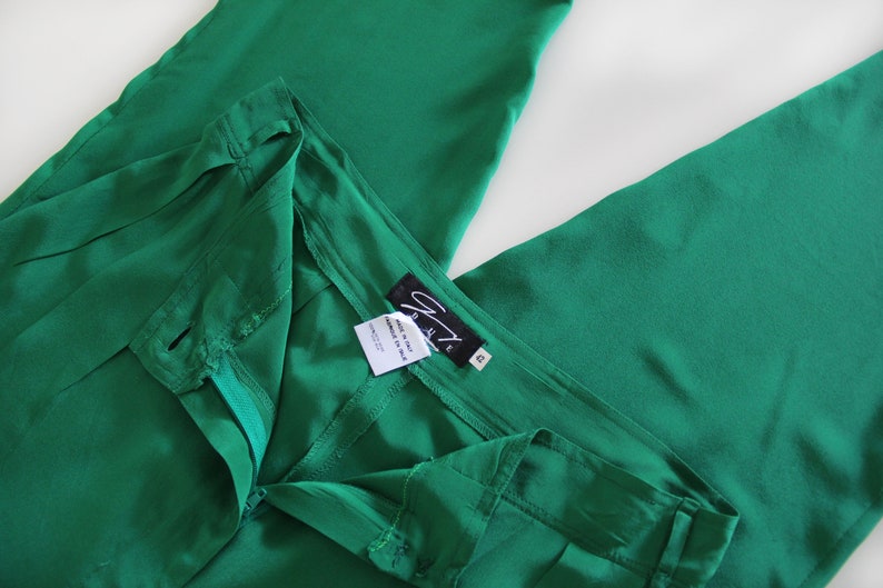 Genny by GIANNI VERSACE 100% Silk Emerald Green Pants image 6