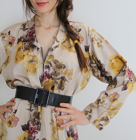 90s Vintage Summer Garden Floral Shirt Dress