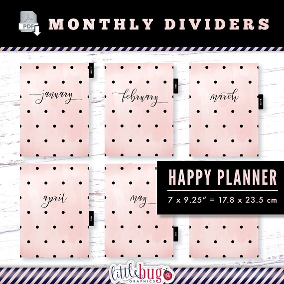 Monthly CLASSIC Happy Planner Dividers Pink & Black Polka Dot Etsy