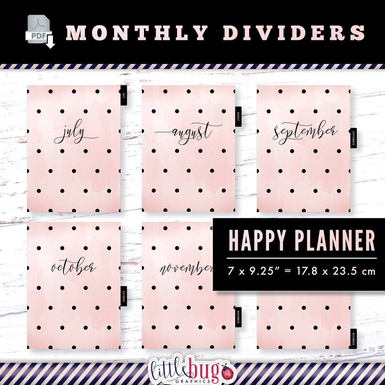 Monthly CLASSIC Happy Planner Dividers Pink & Black Polka Dot Etsy