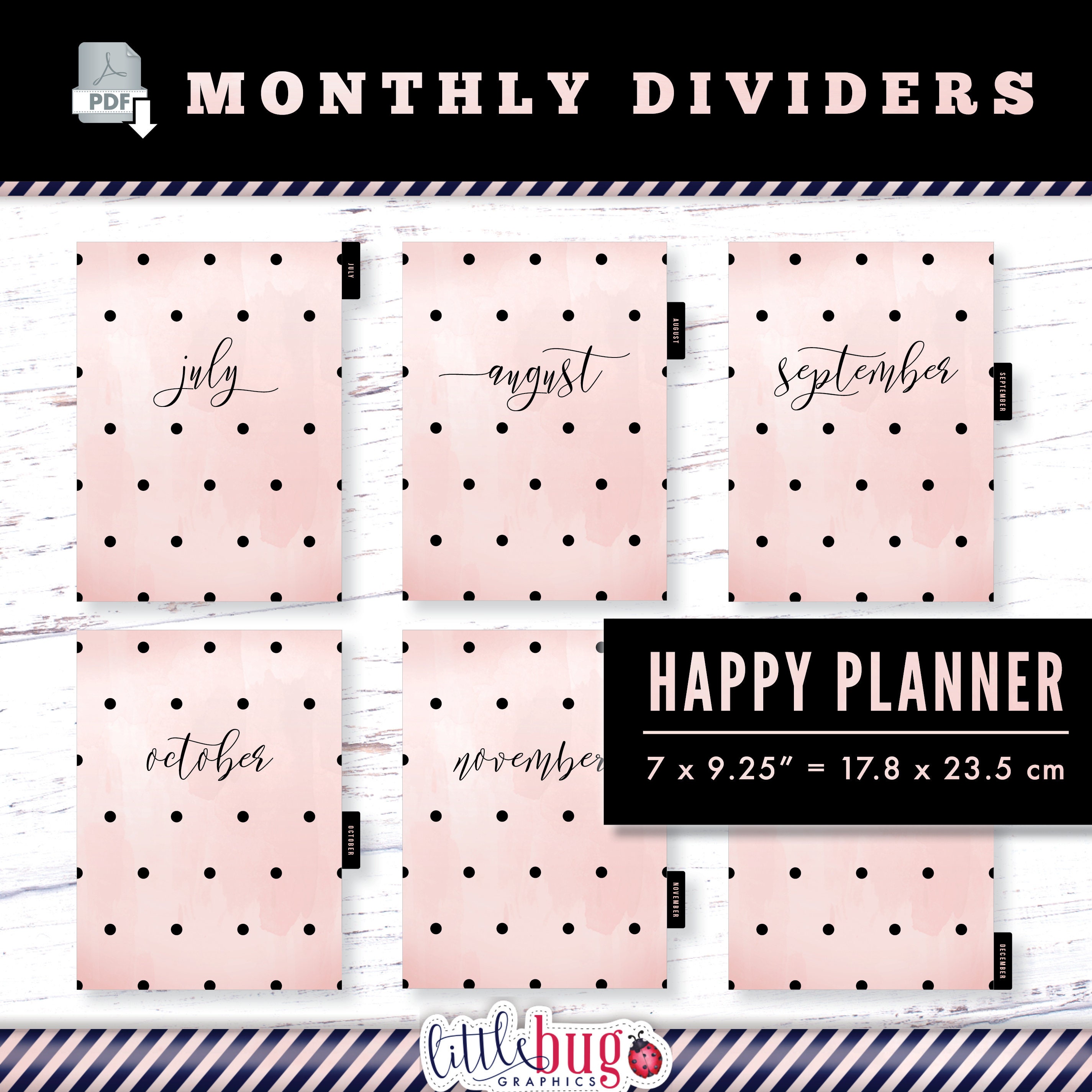 Monthly CLASSIC Happy Planner Dividers Pink & Black Polka Dot Etsy