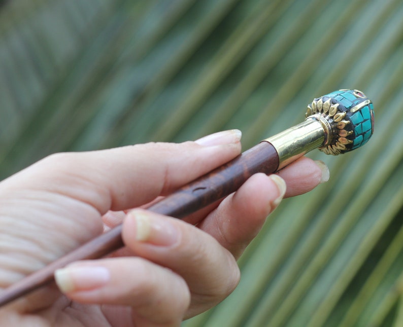 fork bun holder Wooden hair pick with corals and turquoise wood hair stick big hair pin for boho hair design