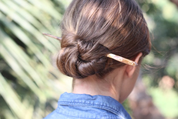Bone And Wooden Spiral Hair Pick Boho Hair Stick Fork Bun Etsy