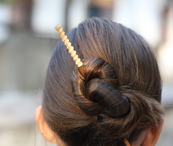 Buffalo Bone Wooden Hair Pick Brown Wood Hair Stick Fork Etsy