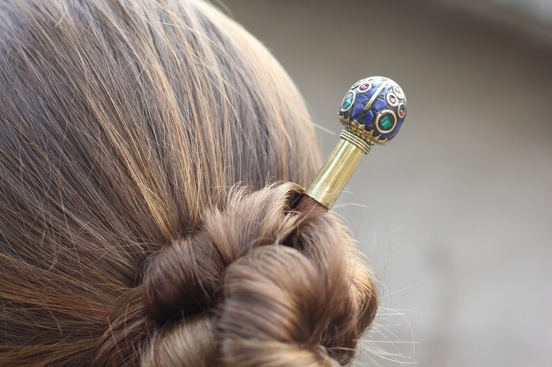 fork bun holder Wooden hair pick with corals and turquoise wood hair stick big hair pin for boho hair design