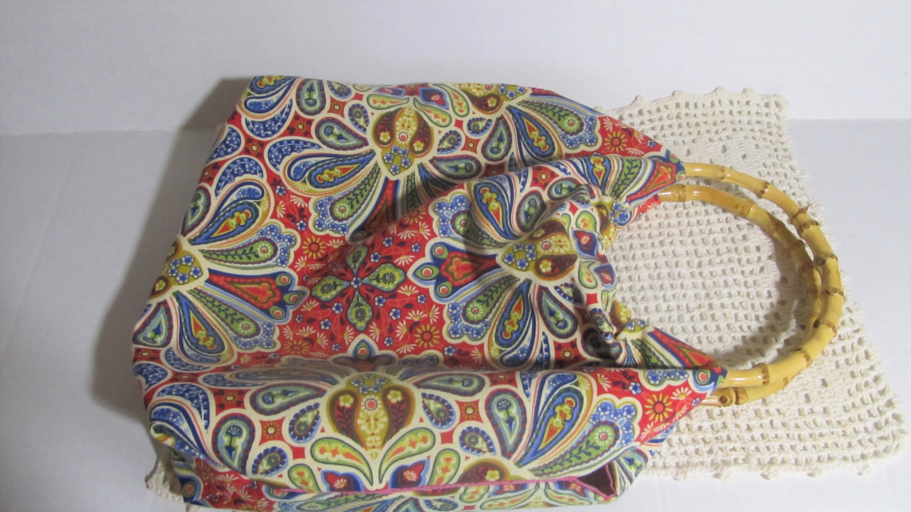 Boho Project Bag, Bamboo Handles, Crochet Bag Etsy