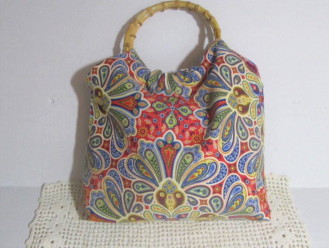 Boho Project Bag, Bamboo Handles, Crochet Bag Etsy