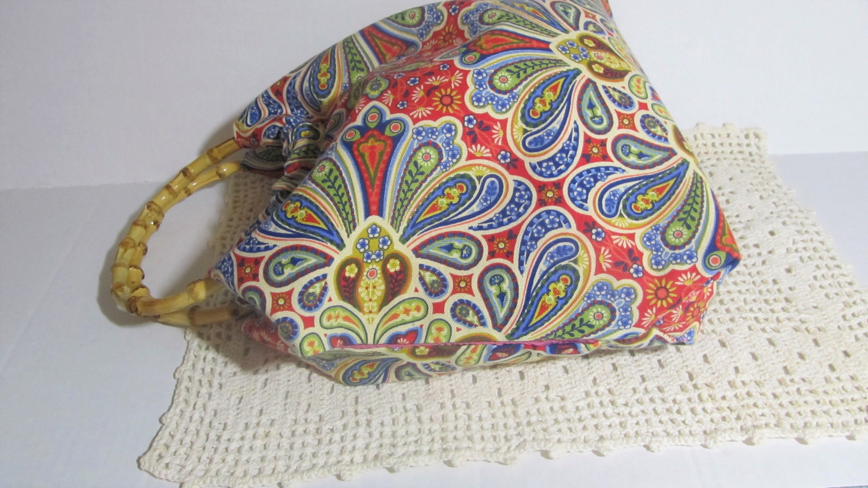 Boho Project Bag, Bamboo Handles, Crochet Bag Etsy