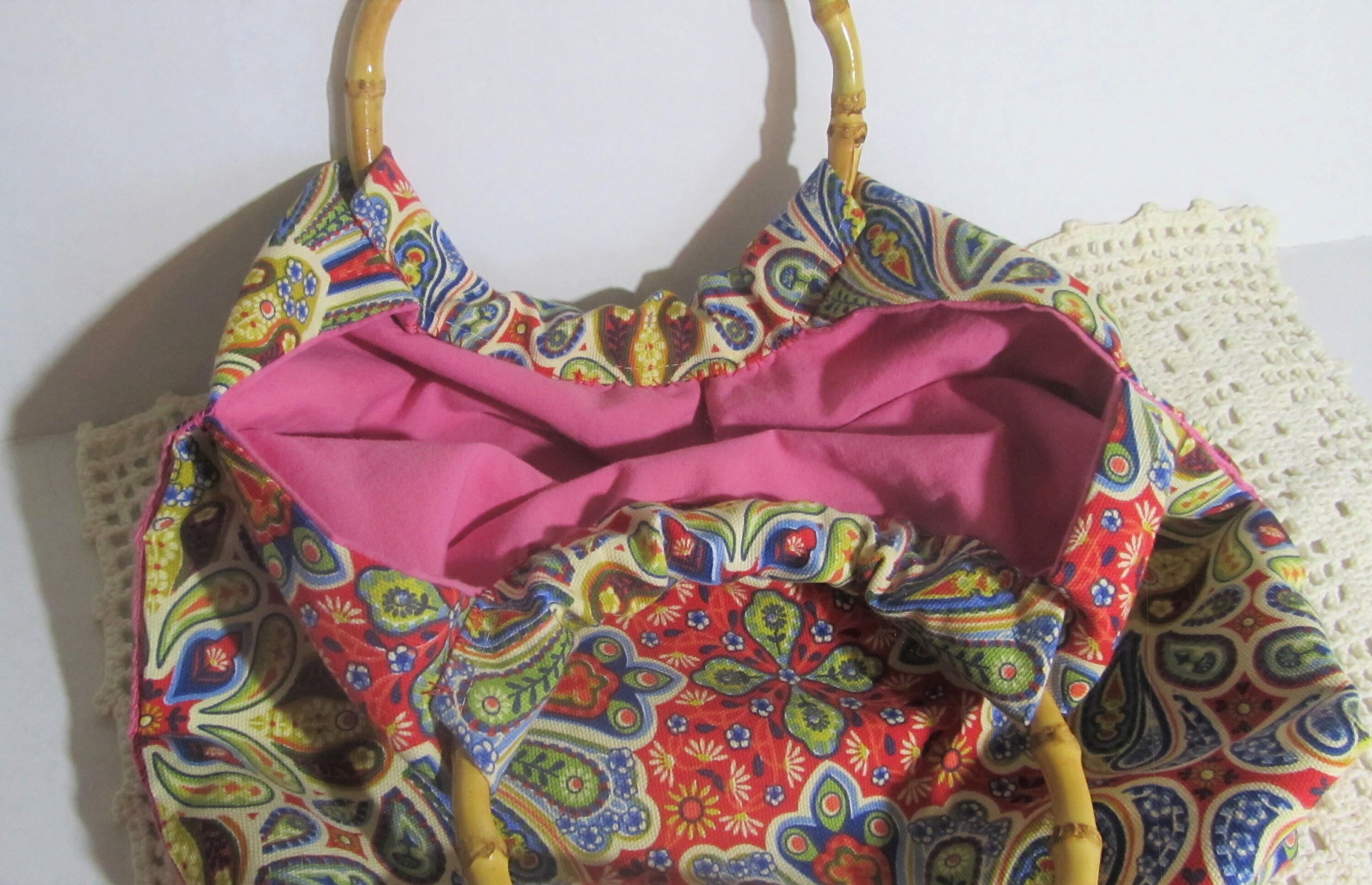 Boho Project Bag, Bamboo Handles, Crochet Bag Etsy