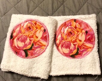 Pink Roses Floral Washcloths New Set of 2