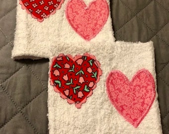 Hearts Theme Washcloths New Set of 2