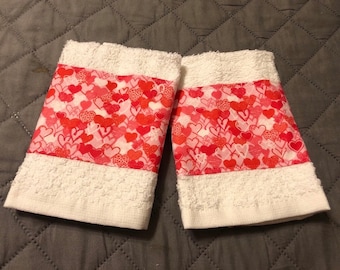 Hearts Red Pink Theme Washcloths New