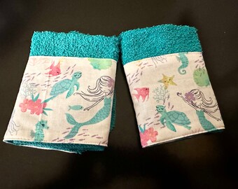 Mermaid Sea Washcloths Set of 2 New