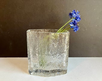 Vintage Hoya Japan ice vase, mid century modern glass vase, 6 1/2" tall, Scandinavian style, brutalist vase, modern design