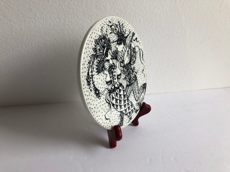 Vintage Bjorn Wiinblad ceramic plaque Maskerade Februar from Nymolle Denmark engagement gift trivetcollector/'s item