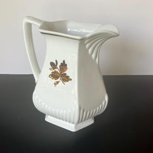 Wm Adams & Sons vintage white Ironstone Pitcher with copper luster tea leaf, Micratex, made in England, serving or flower vase, summer table