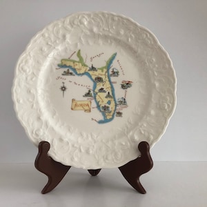 Paus Gosser Florida bord, Steubenville Rosepoint patroon, Florida kaart door Milbern creamware, diner bord, verzamelbare vintage plaat,
