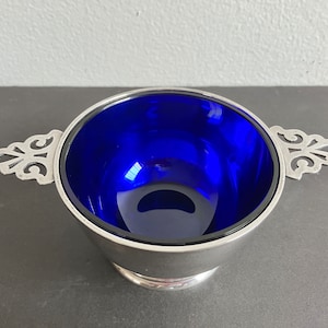 Vintage S. Kirk & Son Sterling Silver Nut Dish: Cobalt Blue Glass Liner
