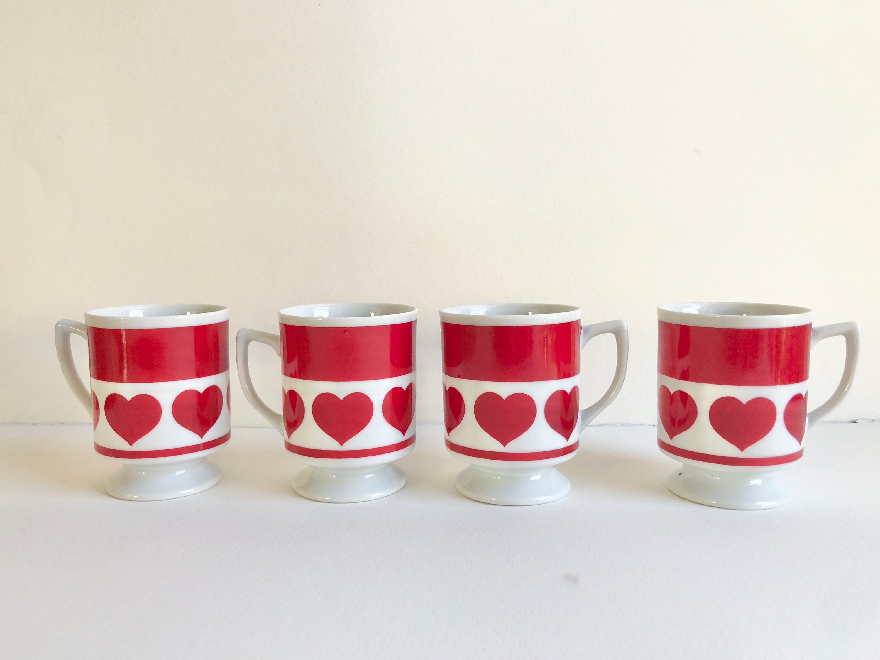 4 Vintage Lefton heart mugs hand painted coffee mugs 8 oz Etsy