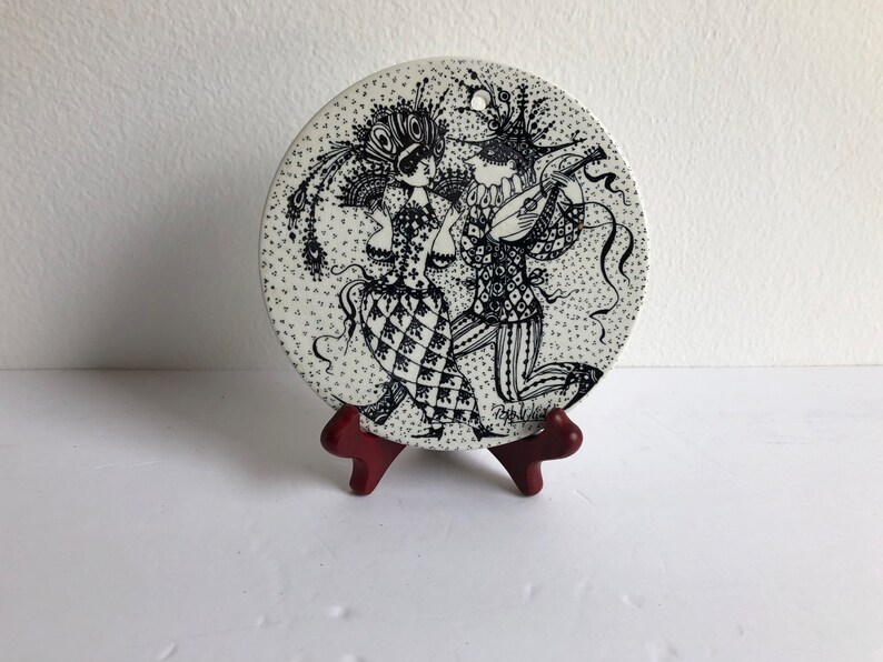 Vintage Bjorn Wiinblad ceramic plaque Maskerade Februar from Nymolle Denmark engagement gift trivetcollector/'s item