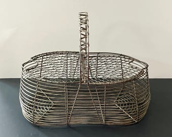 Cesta de ostras francesa auténtica de alambre vintage con asa y tapas: Cesta de mercado