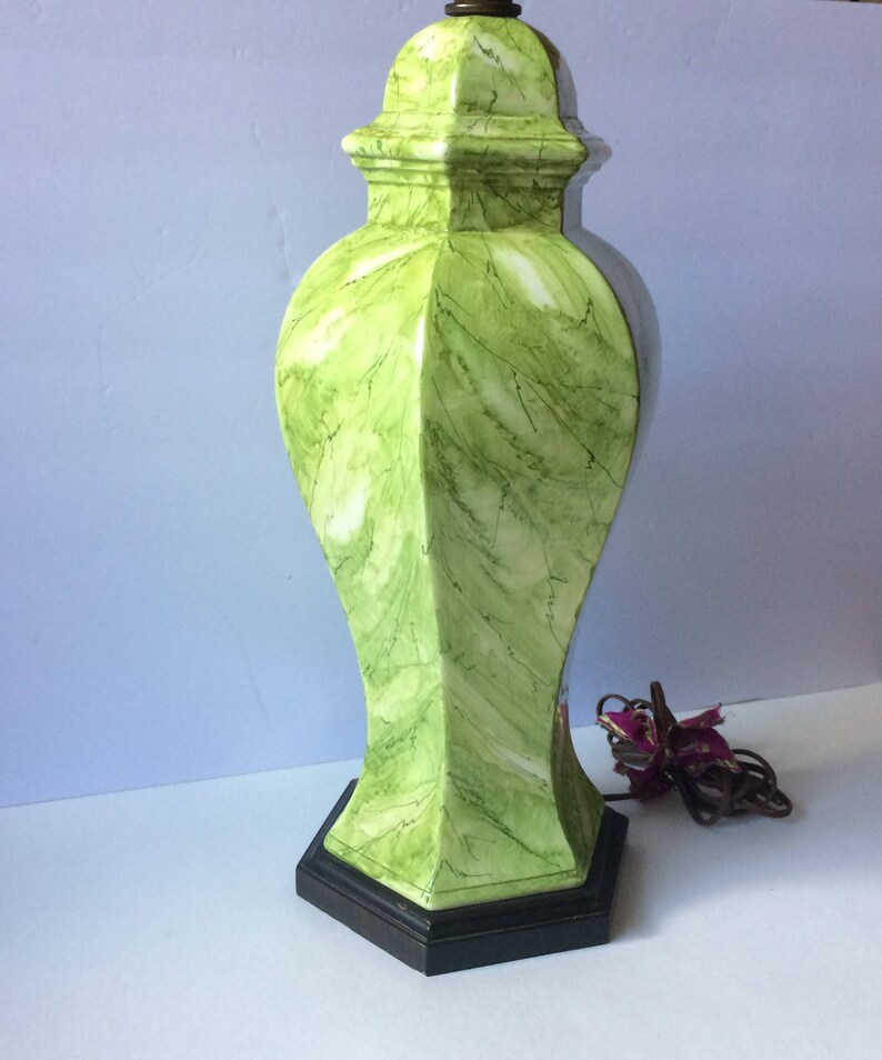 Vintage Frederick Cooper marbleized green ceramic ginger jar lamp on wood base
